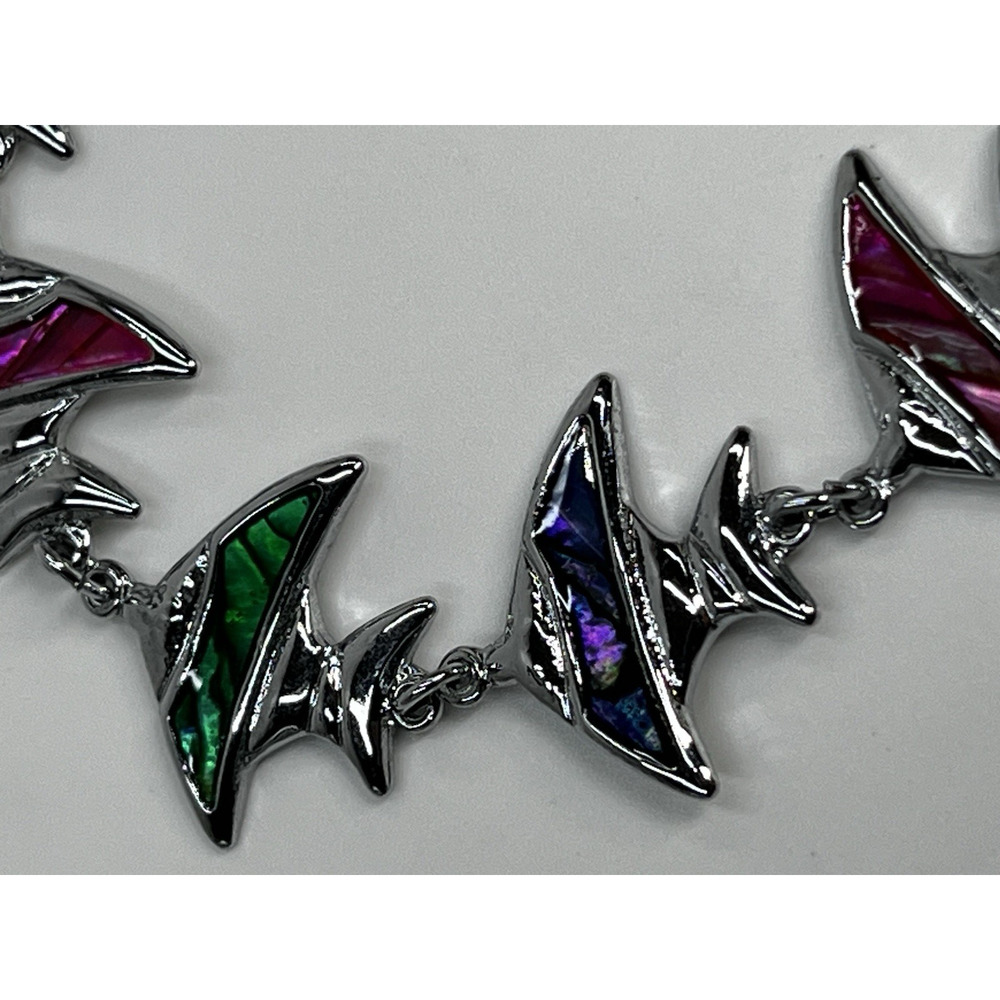 Enamel Swirl Pearlescent Fish Link Bracelet Silver Tone Colorful 90s 8"